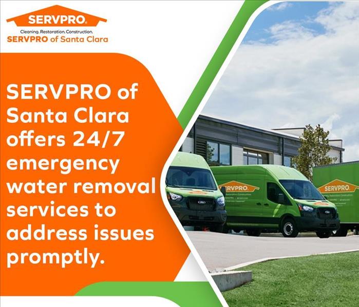 SERVPRO of Santa Clara provides 24/7 emergency water removal services with green service vans ready for rapid disaster respon